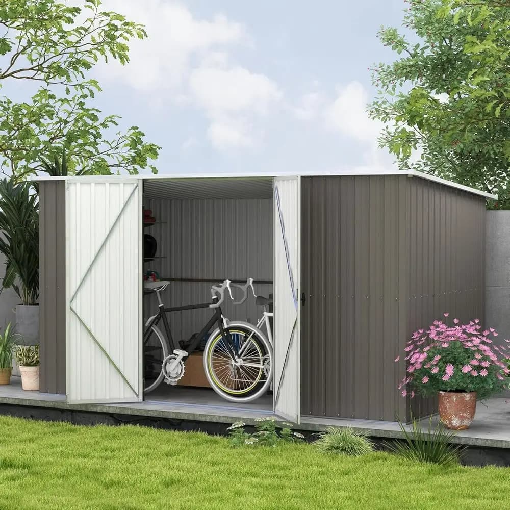 Garden Case in Metal Zincato Light Grey, 3.4 x 1.7 m, Key to Garden Tools, Bicycles and Patio Equipment