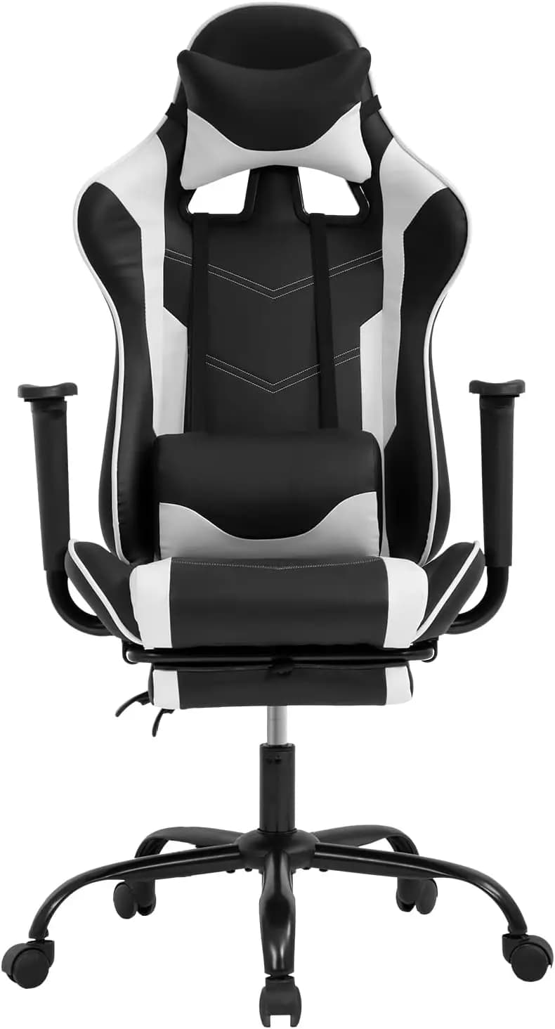 Sedia da Gaming Ergonomica con Poggiapiedi, Sedia da Ufficio Regolabile Stile Racing per Casa e Ufficio, Bianca