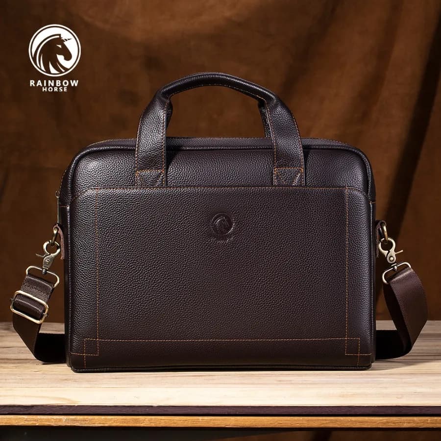 【Nuovo stile】Valigetta da uomo in vera pelle Rainbow Horse, strato superiore in pelle di vacchetta, zaino da lavoro per esterni, borsa a mano alla moda
