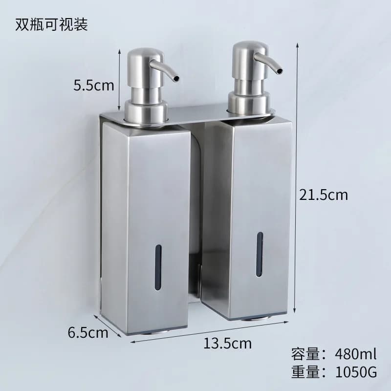 Dispenser di sapone a parete in acciaio inossidabile, disinfettante per le mani dell'hotel, shampoo da bagno, gel doccia, bottiglia di sapone da toilette