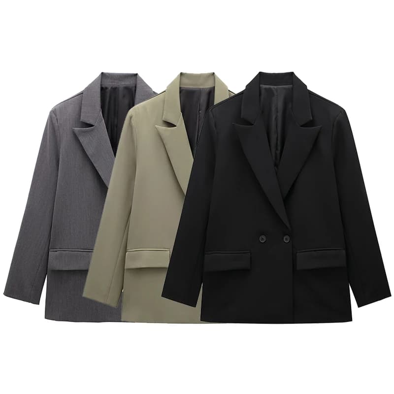 Willshela Moda donna con tasche Blazer doppiopetto solido Maniche lunghe vintage Collo dentellato Abiti da donna da ufficio femminili