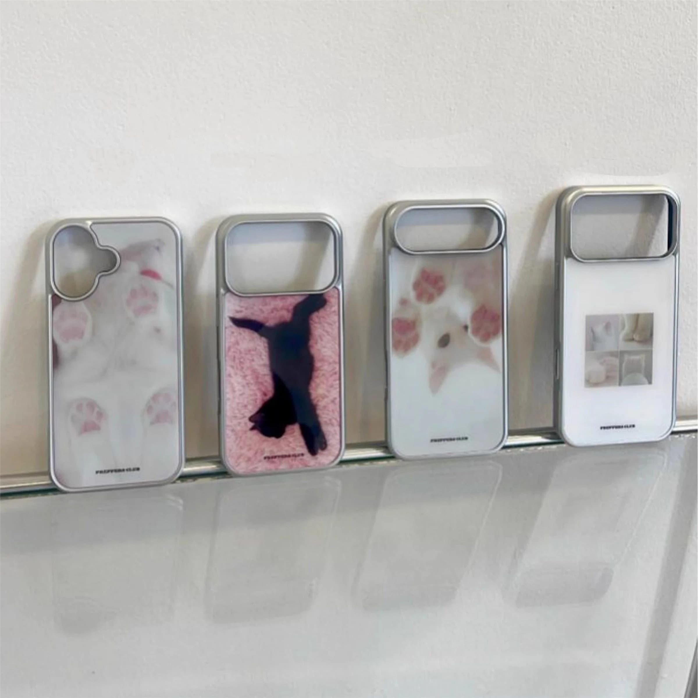 Custodia per telefono coreana in stile cartone animato con graziosa zampa di gatto rosa e bordo argentato per iPhone 17 16 15 14 13 12 11 PRO MAX PLUS 17air, con copertura in colla a goccia