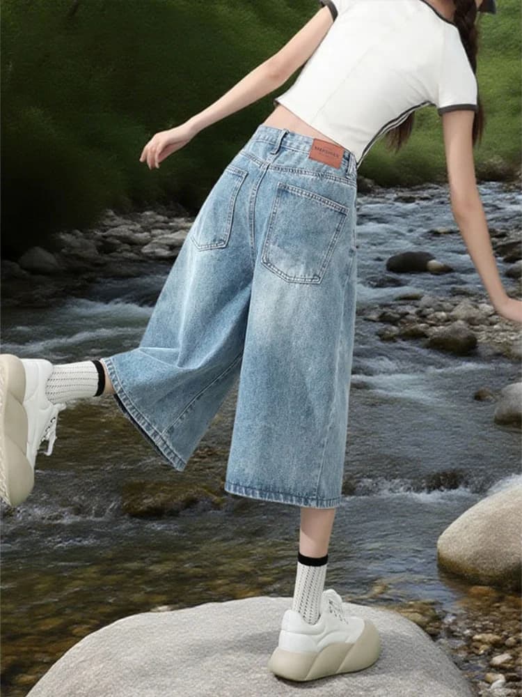 Retro Spicy Girl High Waist Wide Leg Denim Jeans Women Summer New Style Pear Shape Loose Slim Straight Leg Pants
