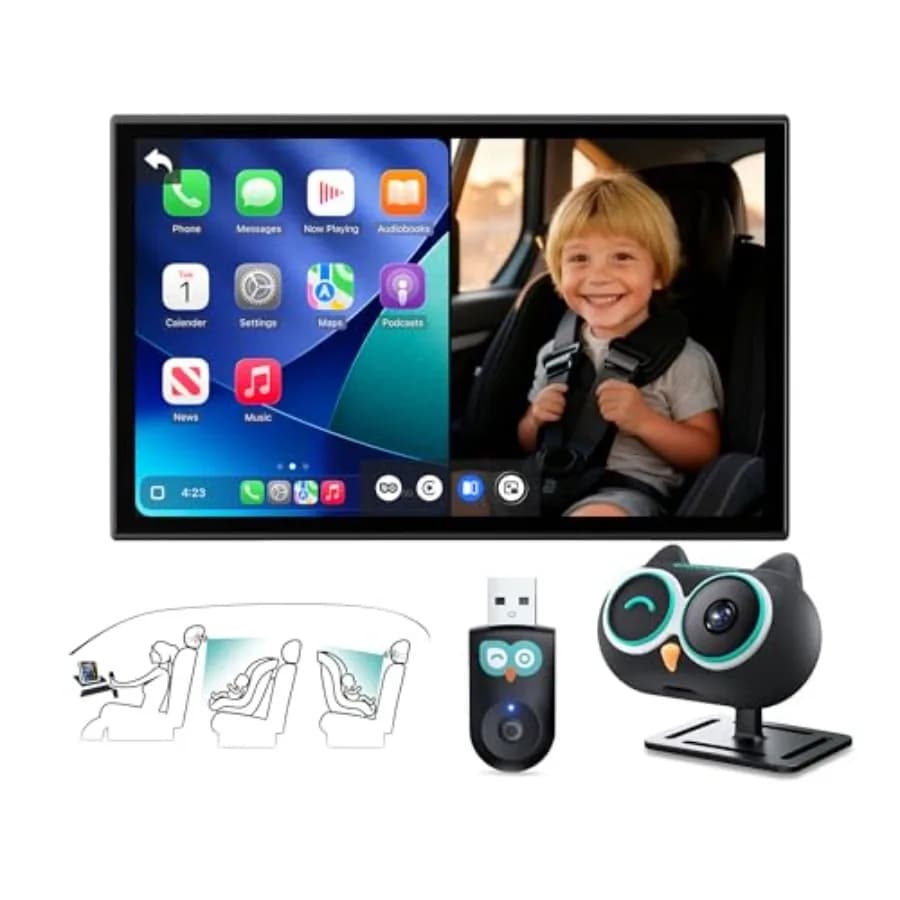 Adattatore per monitoraggio neonati in auto 20262-in-1, telecamera wireless per auto con CarPlay, nessun schermo aggiuntivo necessario, monitor per neonati in auto 1080P senza riflessi