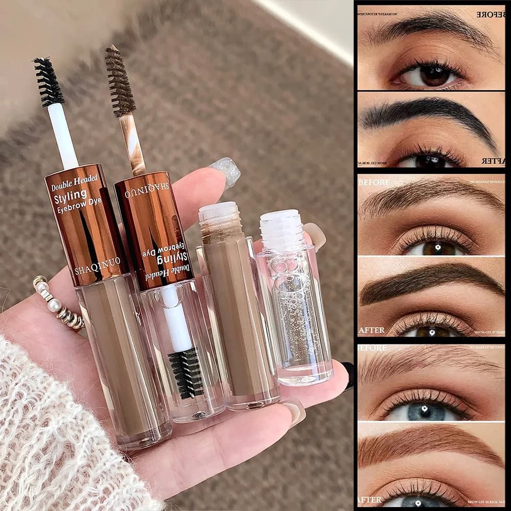 Crema per sopracciglia liquida a doppia testa Styling trasparente impermeabile Non sbavature Tintura Sopracciglio Tatuaggio Tinta Mascara per sopracciglia Trucco