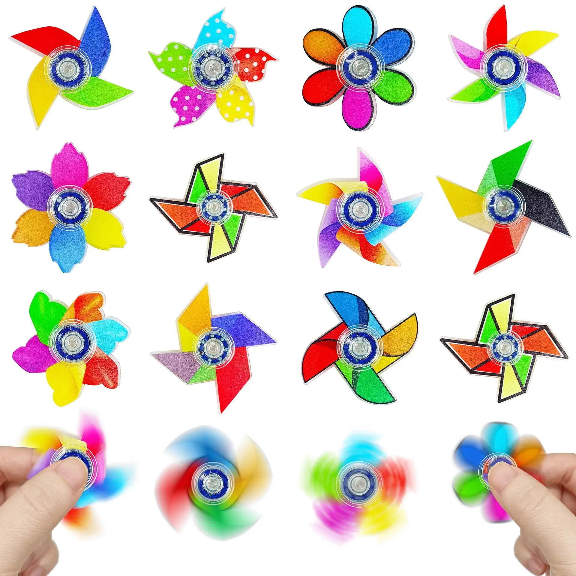 12 pezzi colorati petali di mulino a vento acrilico Fidget Spinner giocattoli bomboniere forniture regali di compleanno sacchetti di carnevale imbottitura