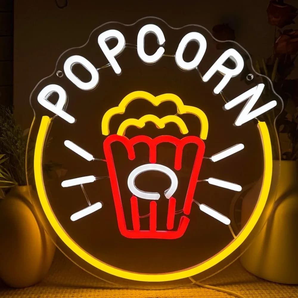 Insegna al neon per popcorn, decorazione per home theater con luce al neon a LED dimmerabile, per decorazioni per snack da cucina a tema popcorn, regali per gli amanti dei cinema