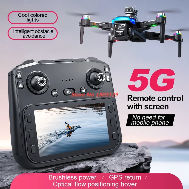 Drone FPV GPS 8K con Doppia Fotocamera HD, Evitamento Ostacoli, LED, Schermo Touch Grande, Telecomando, Motore Brushless