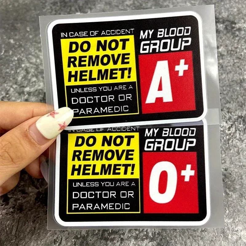 Adesivo in vinile impermeabile con avvertenza sul gruppo sanguigno per casco moto - NON RIMUOVA IL CASCO - Decorazione di sicurezza