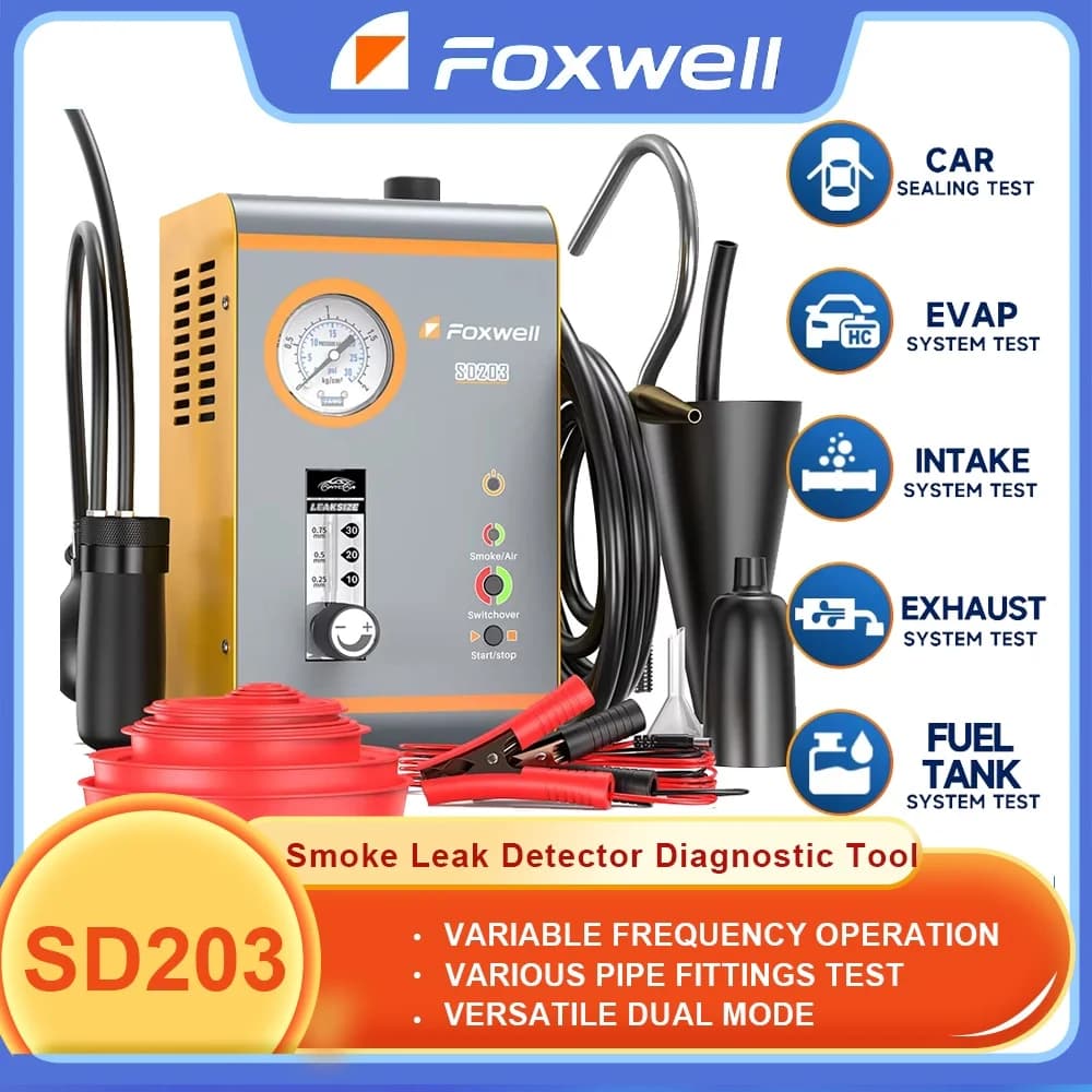 12V Automotive Smoke Machine FOXWELL SD203 Built-in Air Pump EVAP Vacuum Leak Detector Car Pipe Leakage Diagnostic Tester
