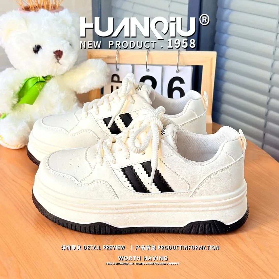HuanQiu Scarpe da ginnastica da donna Scarpe da skateboard in pelle casual Scarpe da donna piatte estive traspiranti con suola spessa Scarpe sportive da donna