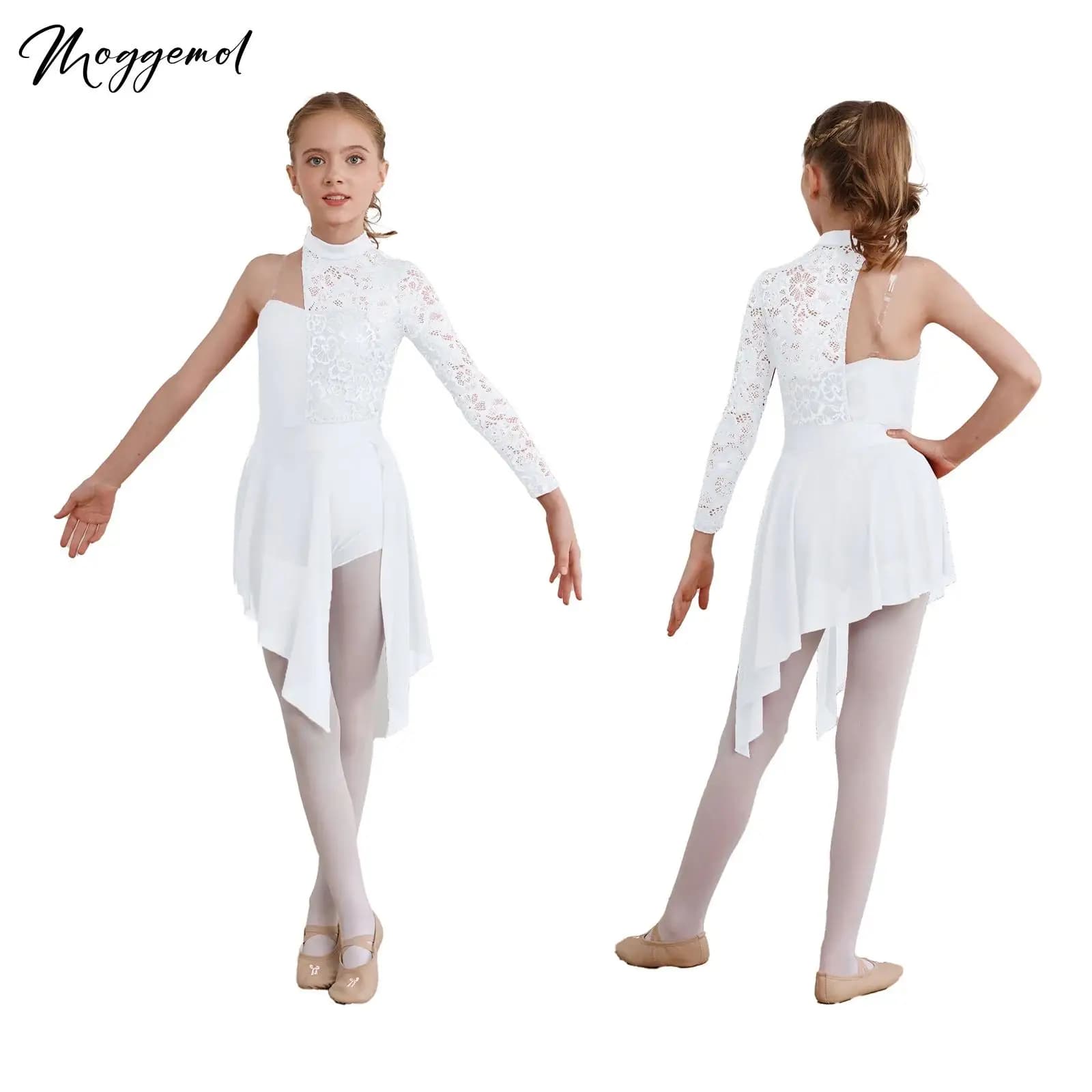Abito da ballo lirico per ragazza Pattinaggio di figura Balletto latino Cha-cha Mezzo corpetto floreale Ginnastica a maniche lunghe Abiti contemporanei