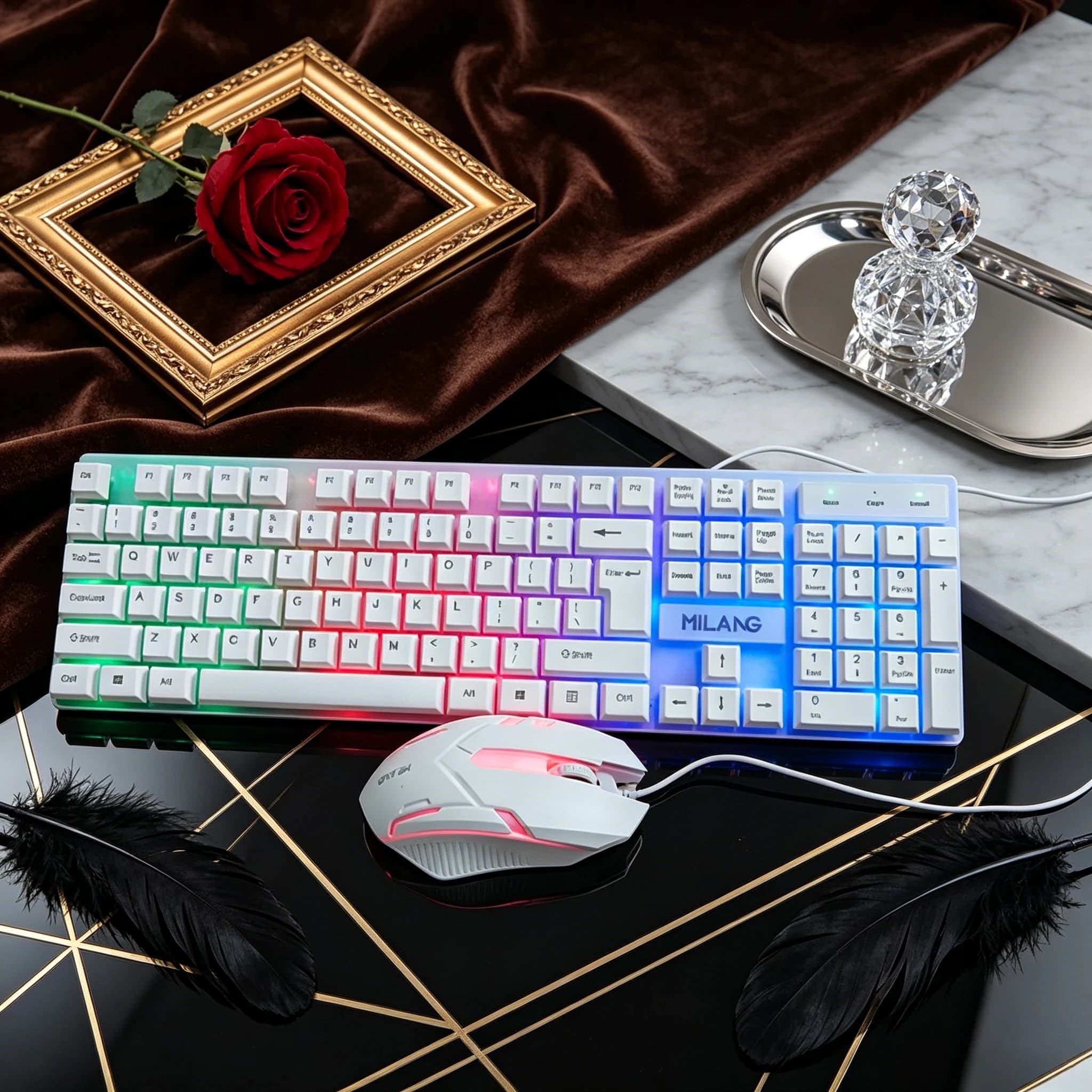 Wired RGB Backlit Keyboard Mouse Set,Ergonomic Design Gaming Keyboard With Adjustable Light Modes,Slim Portable Design Fits Any Desk Setup,Ideal For Video Games Online Work Study Home Entertainment,Universal Compatibility With Most Computer Devices