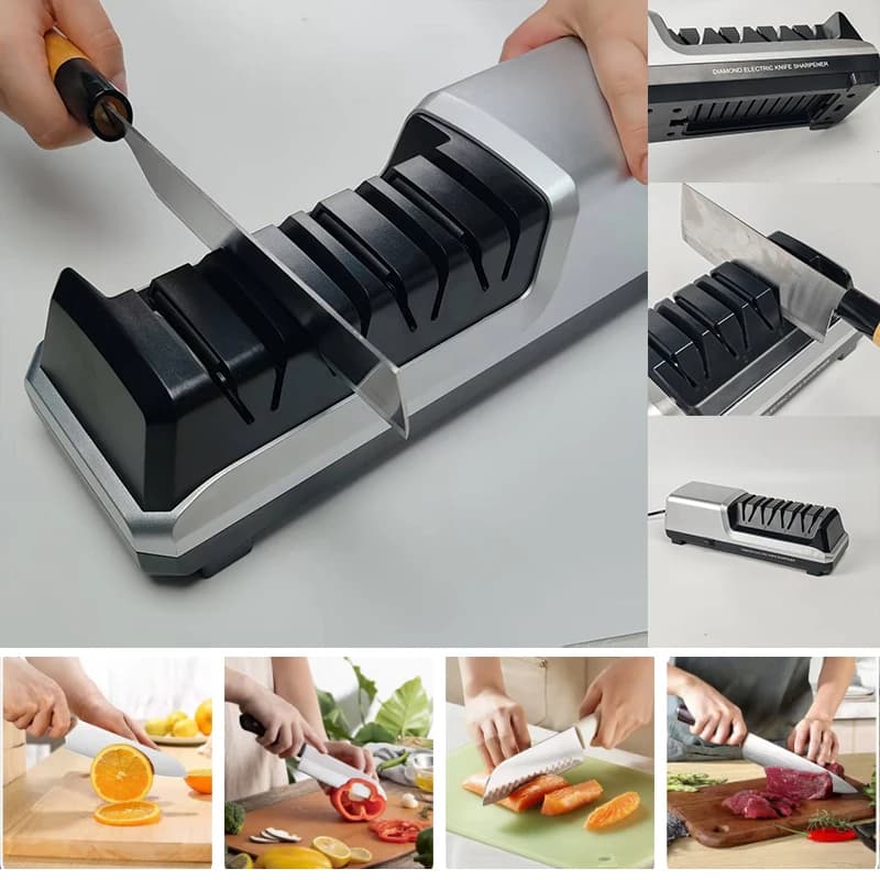 4 Phase Electric Sharpeners with Diamond Wheel, Big Ceramic, Medium and Fine for Kitchen Knives, Chefs and Hunts