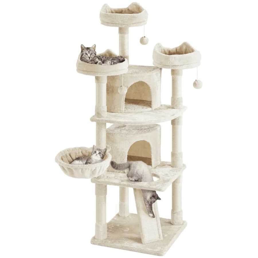 68.5"H Multilevel Large Cat Tree Tower with Condos and Perches Beige