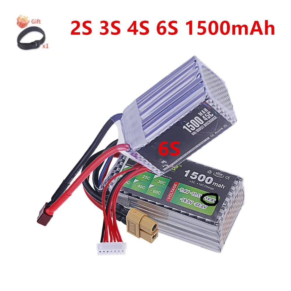 2S 3S 4S 6S Lipo Battery 1500MAH 7.4V 11.1V 14.8V 22.2V Battery for RC Car Crawler Truck Airplane FPV UAV Drone