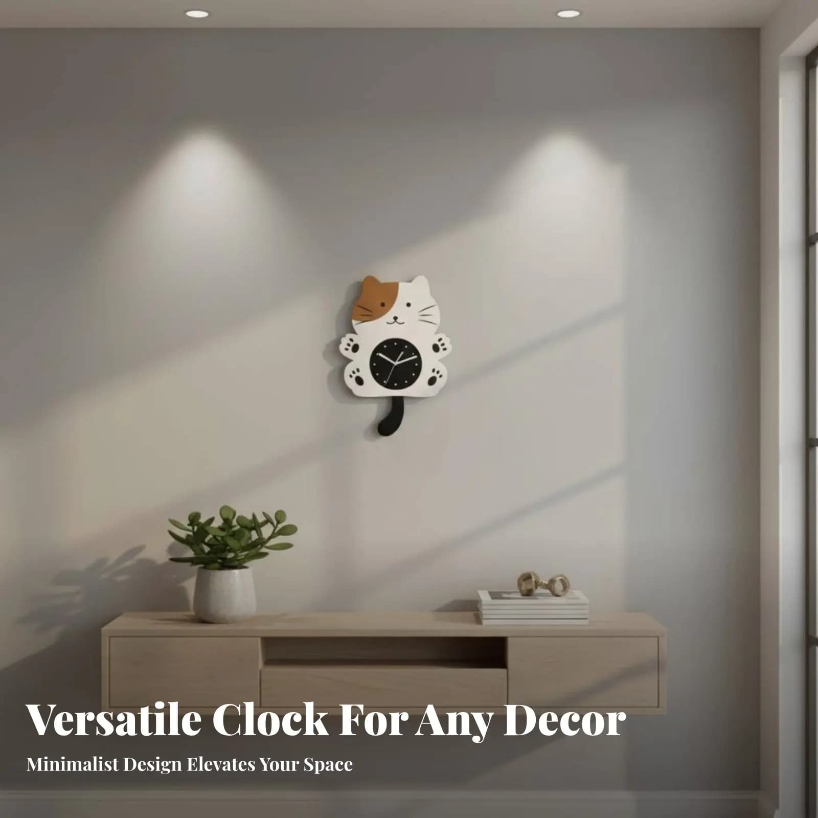 Oscillating Coda Watch, Creative Design, Cartoonian Cat Shape Watch, Home Decoration, Silent Movement, Bedroom Battery Operation