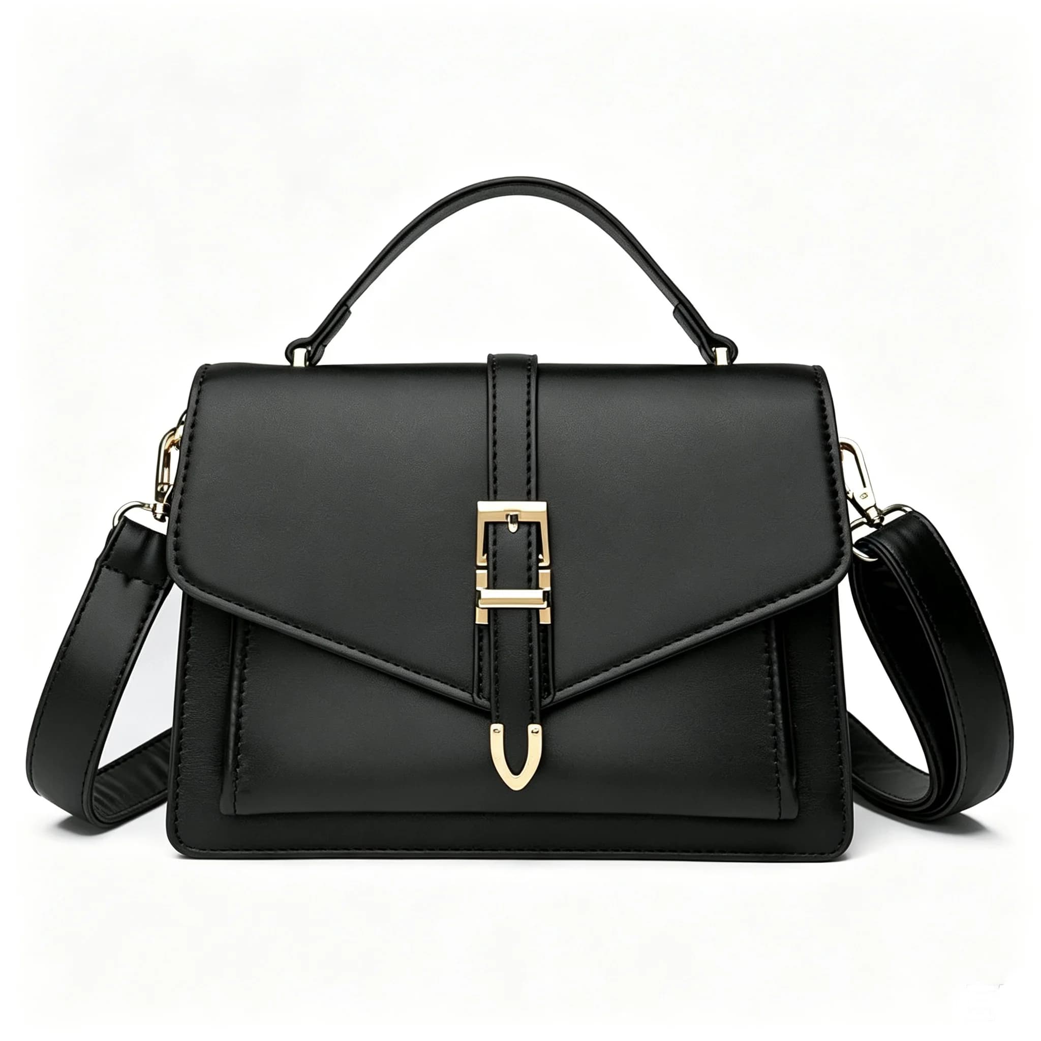 Women PU Leather Handbag Elegant Flap Square Shoulder Bag Metal Buckle Multi‑pocket Large Capacity Crossbody Purse Daily Work Office Satchel Bag