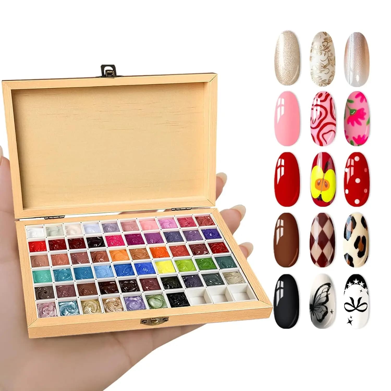 Gel Nail Polish Palettes in 57 Colors, Kit with Mini Sponge and Flame Nail Tools, Aura Effect and French Manicure