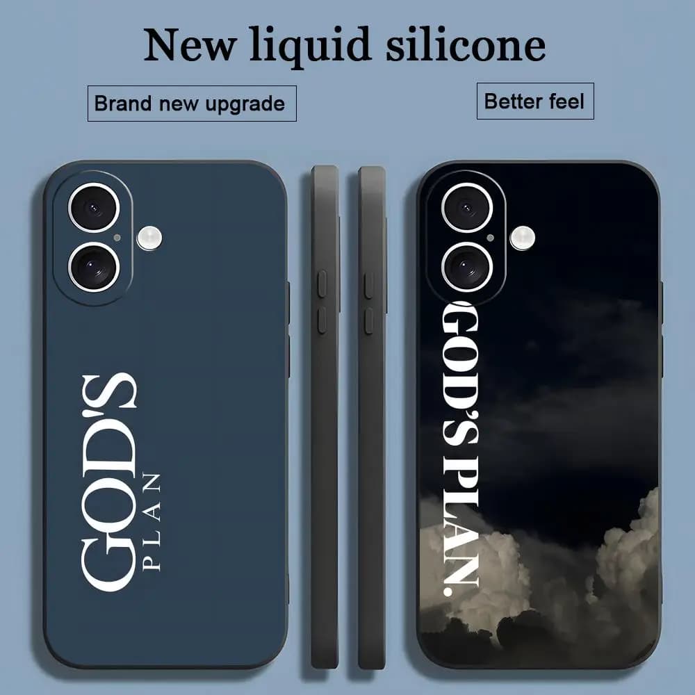 Cover per iPhone 17 16 15 14 13 12 11 X XR XS 8 Plus Mini Pro Max con design artistico 'God's Plan', morbida, nera, antiurto