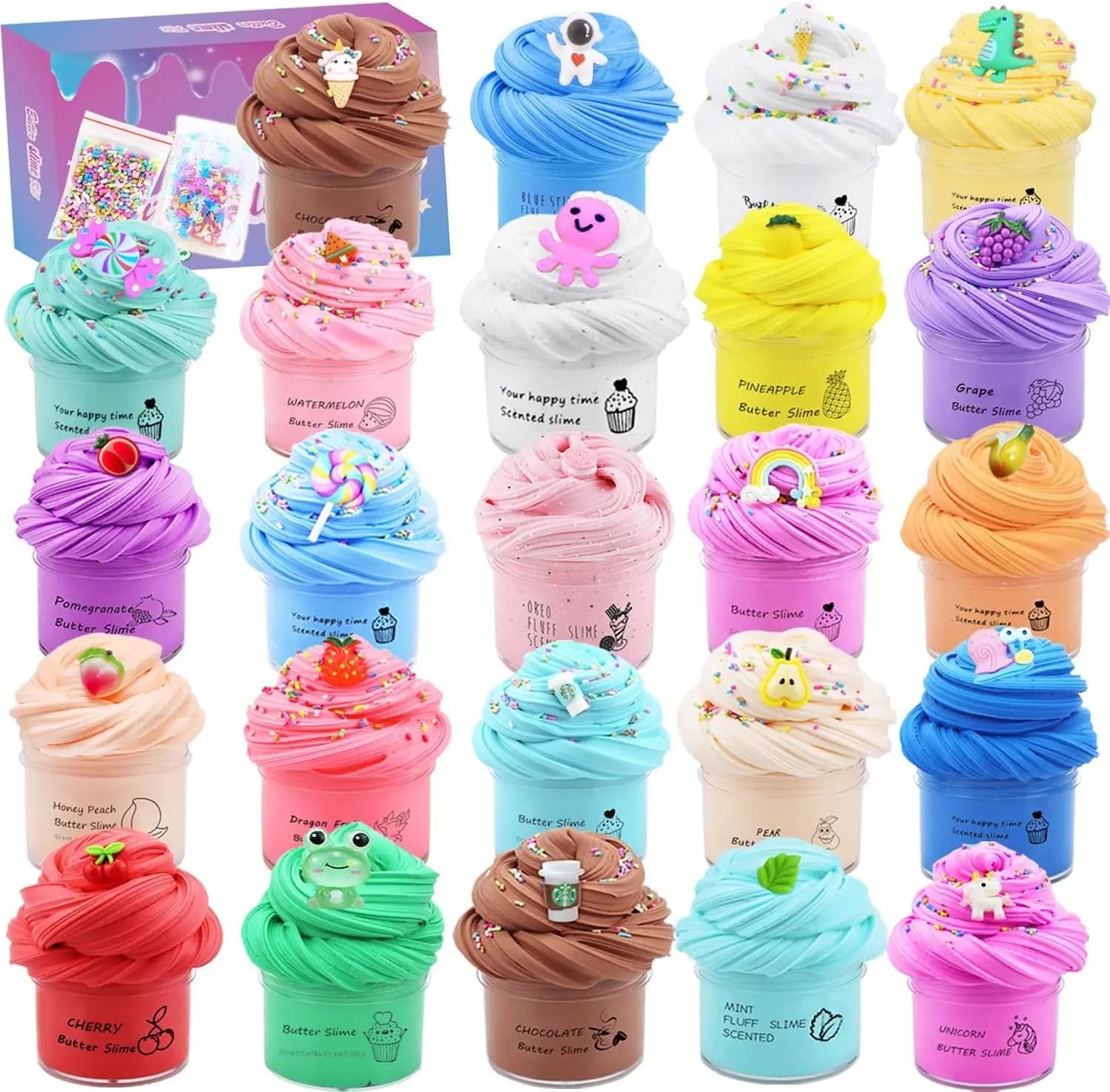 Virella Store LKAXYTP 24 Pack Butter Slime Kit, Party Favor Supplies, Super Soft, Non-Sticky, Goody Bag Toy, Prize for Girl and Boys, Christmas Stocking Stuffers