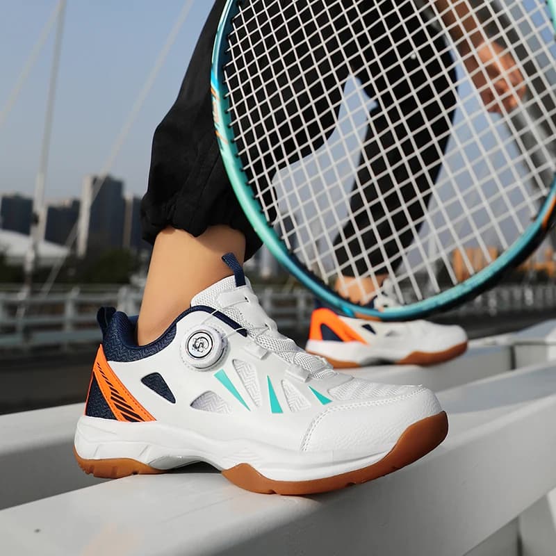 Scarpe da badminton traspiranti con fibbia girevole, leggere, traspiranti e antiscivolo, scarpe da tennis professionali e scarpe sportive