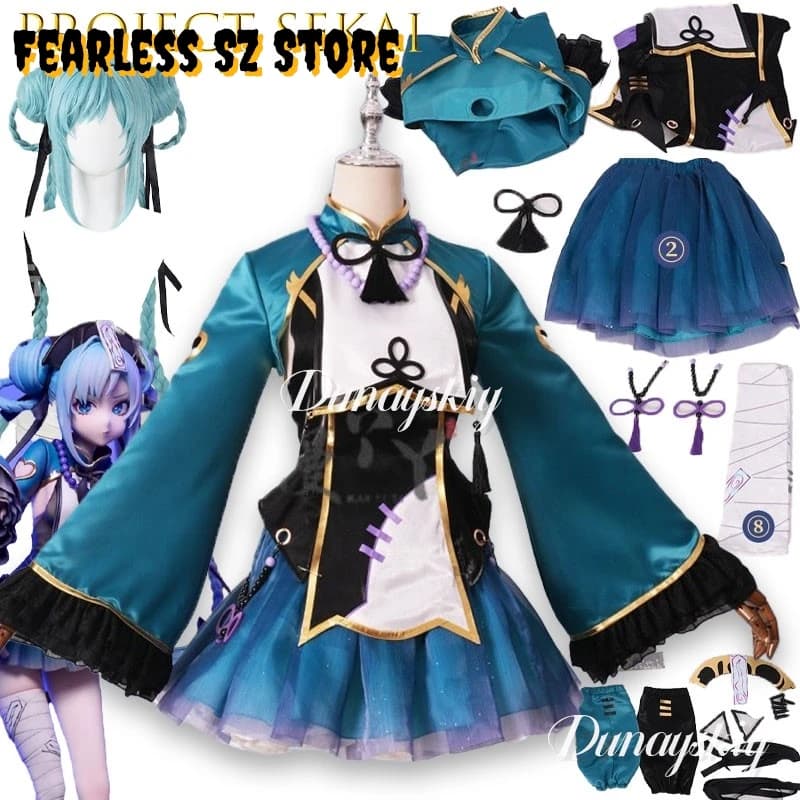 ProjectSekai Traditional Chinese Horror Cosplay Set Zombie Theme With Flowing Silk Gold Embroidery Dress Chinese Vampire disfraz