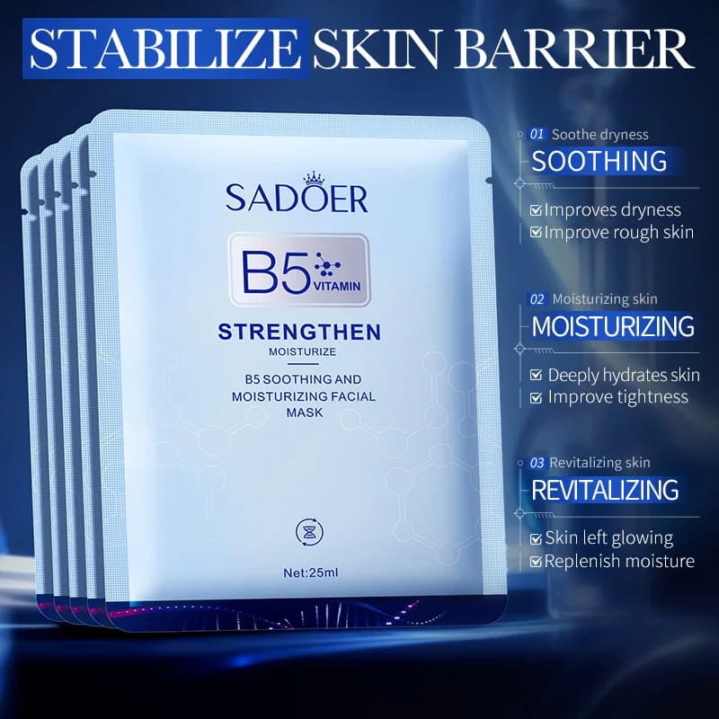 Mask in 10 pieces vitamin B5 sheets 25 ml - Hydrating and soothing, deep moisture care for radiant skin, rapid absorption
