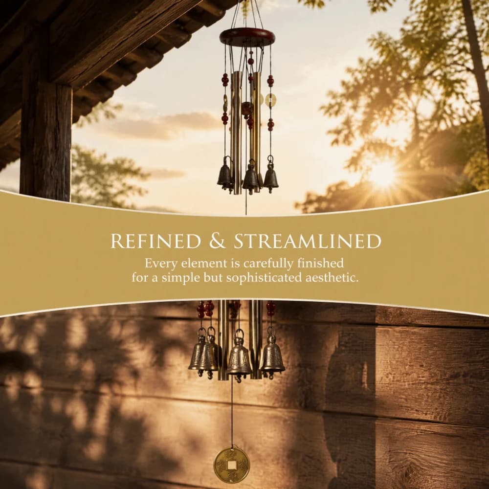 Aluminum Tube Wind Chimes Bronze Bell 6 Tuned Tubes Multi-Pipe Wind Chimes Golden Finish Deep Tone Memorial Wind Chimes