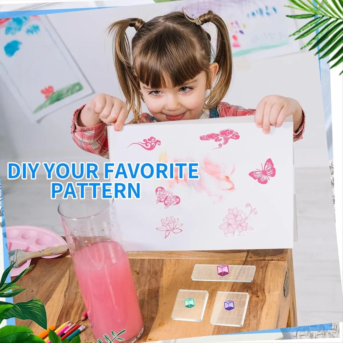 M09K 7 Pieces Acrylic Stamp Blocks Clear Stamp Block Tool Set Various Sizes with Grid Lines for Scrapbook Crafts Cards