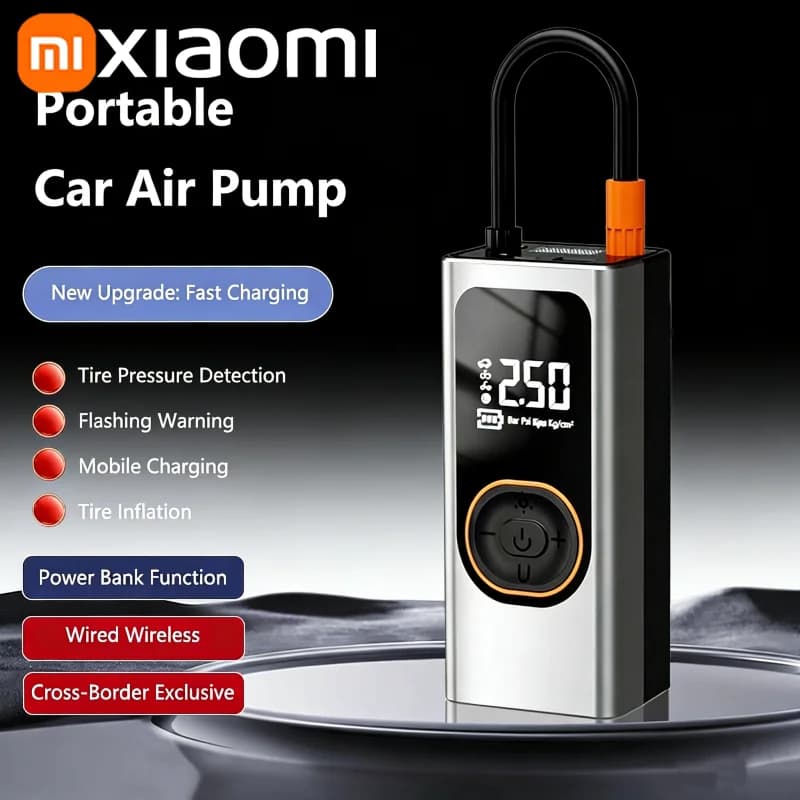 Pompa d'Aria Wireless Xiaomi per Auto, Ricarica Rapida, Pressione Pneumatici Digitale Intelligente con Luce LED di Emergenza per Auto, Moto e Biciclette