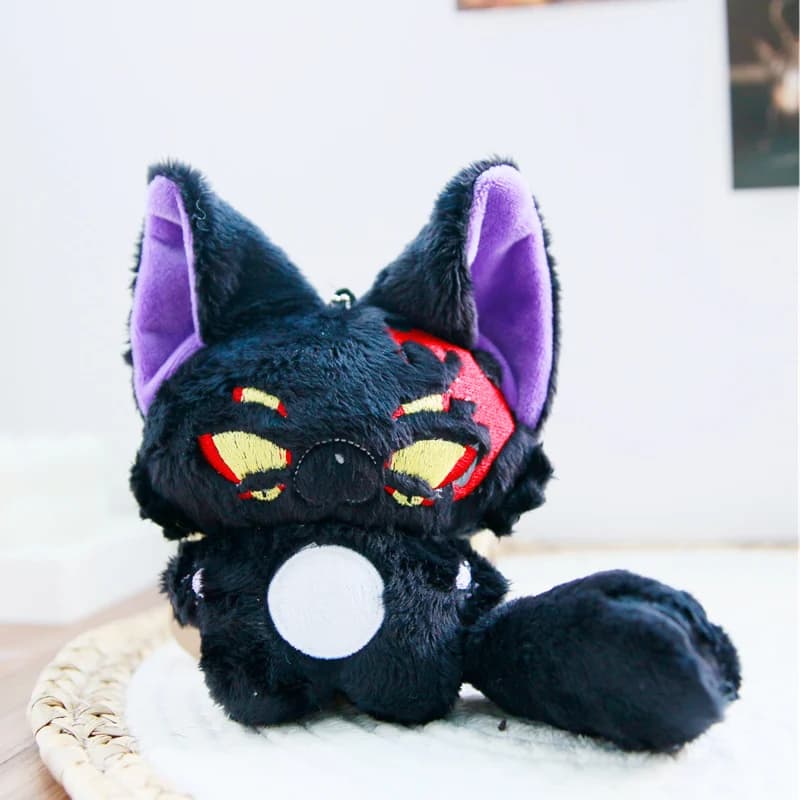 Portachiavi Peluche Volpe Nera Carina, Gatto Malvagio, Animale di Peluche Morbido, Ciondolo per Zaino, Decorazione, Regalo di Compleanno