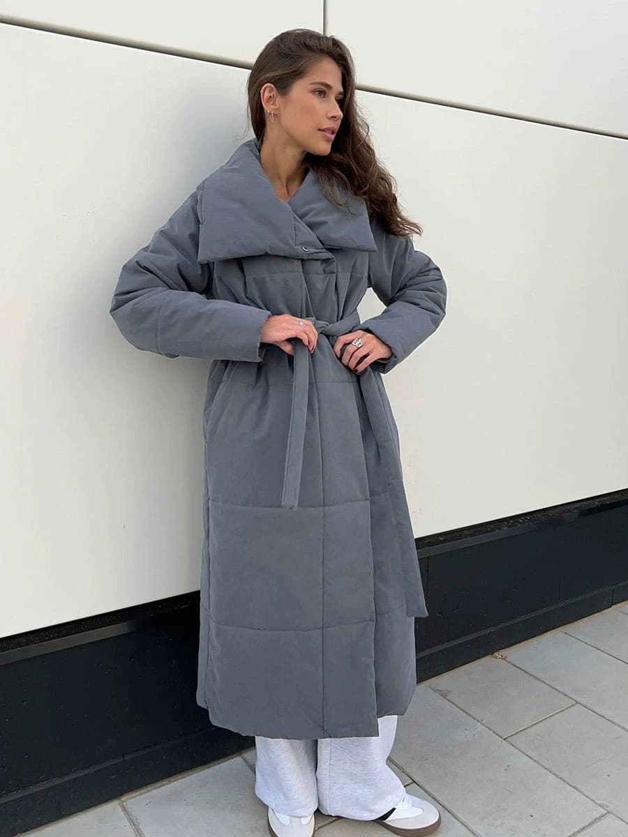 Nuovo 2025 donne giacche trapuntate allentate Parka cappotti invernali oversize caldo lungo cintura piumini giacca imbottita in cotone da donna
