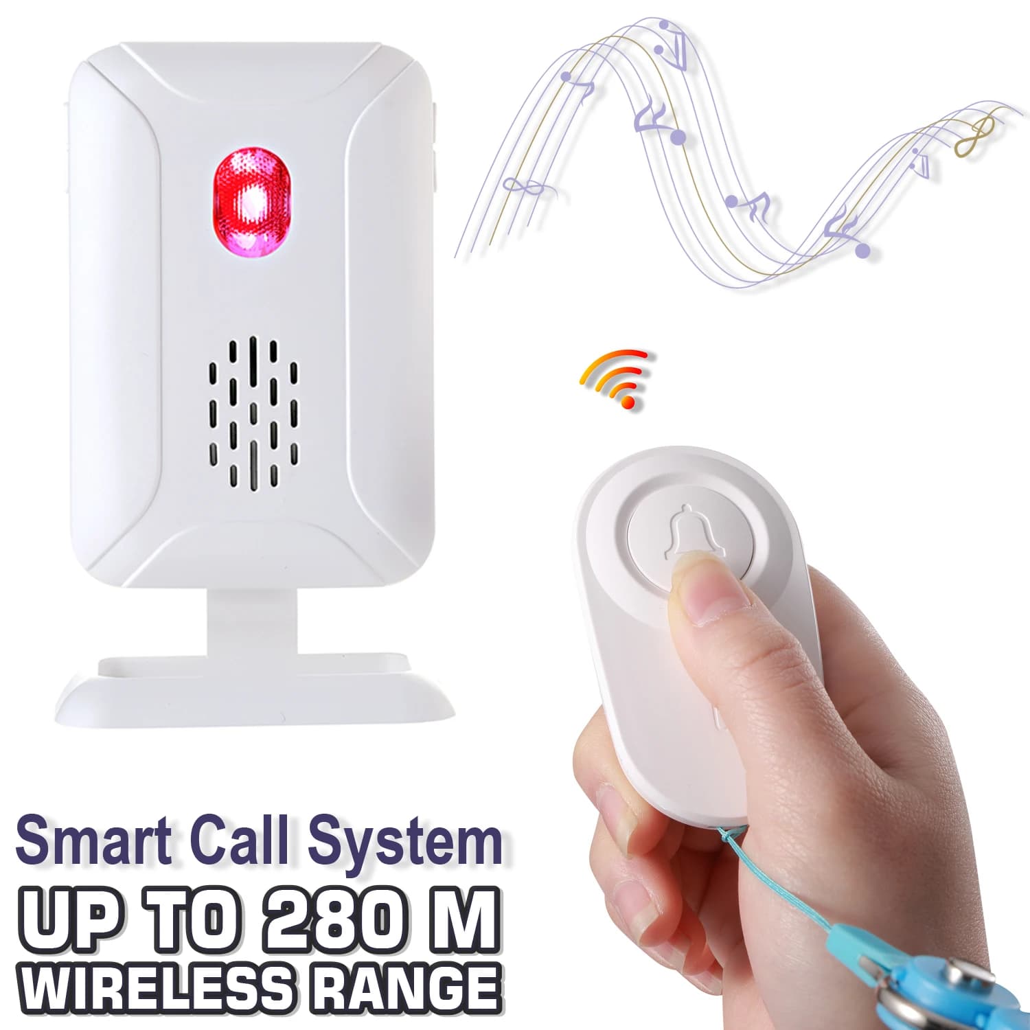 Cercapersone per assegni con portata wireless per anziani Distanza 280M Sistema di chiamata intelligente Durata di emergenza Avviso di caduta Allarme Paziente Cura degli anziani