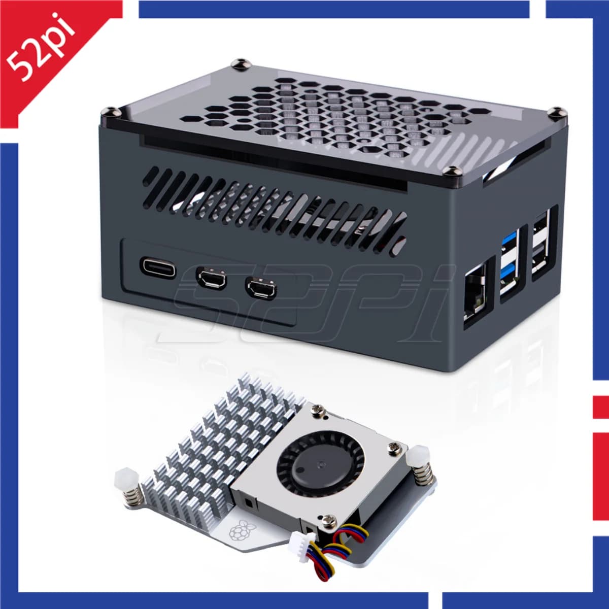 Case 52Pi Raspberry Pi 5 with Cooling Fan Offical Raspeberry Pi Aluminum Case Raspberry Pi 5 with Cooling Fan