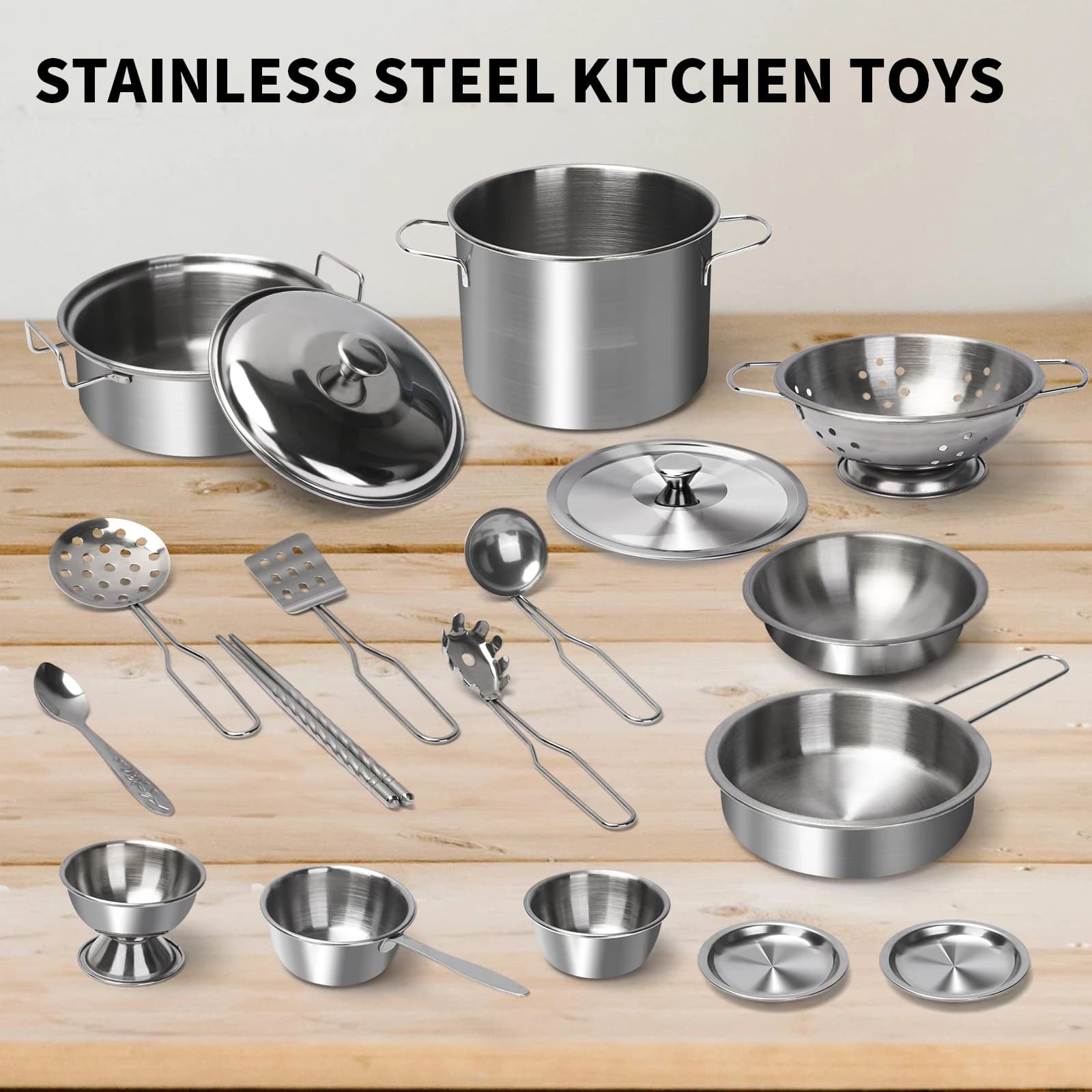 Stainless Steel Children's Kitchen Toy Set With Pens And Tru Metal Pans - Imitation Games Accessories for Kids Birthday Gift