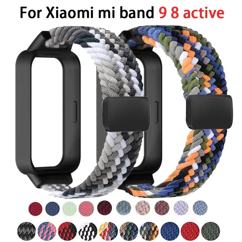 Custodia per PC + cinturino intrecciato per Xiaomi mi band 9 8 accessori attivi sportivo braccialetto magnetico Nyon correa + Cover per Redmi band 3 2