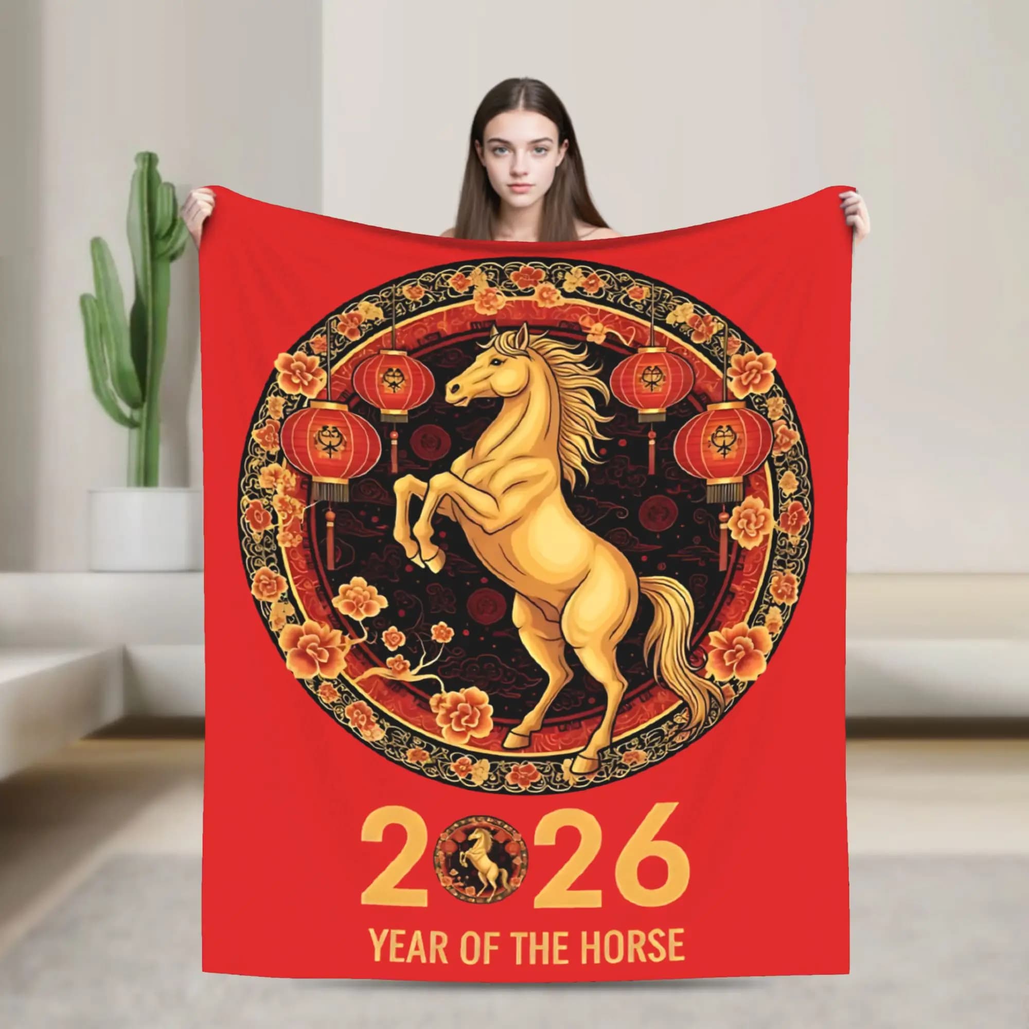 Chinese New Year 2026 Year of The Horse Flannel Blanket Awesome Throw Blanket for Sofa Bedding Lounge 200x150cm Quilt,