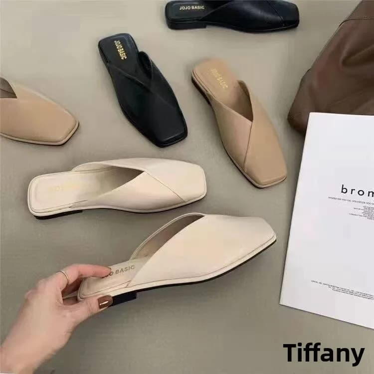 Beautisky Women's Flat Head Sandals 2026 Summer New Style Outdoor Wear Soft Bottom Lazy People Zlp Leather Slip-On Shoes