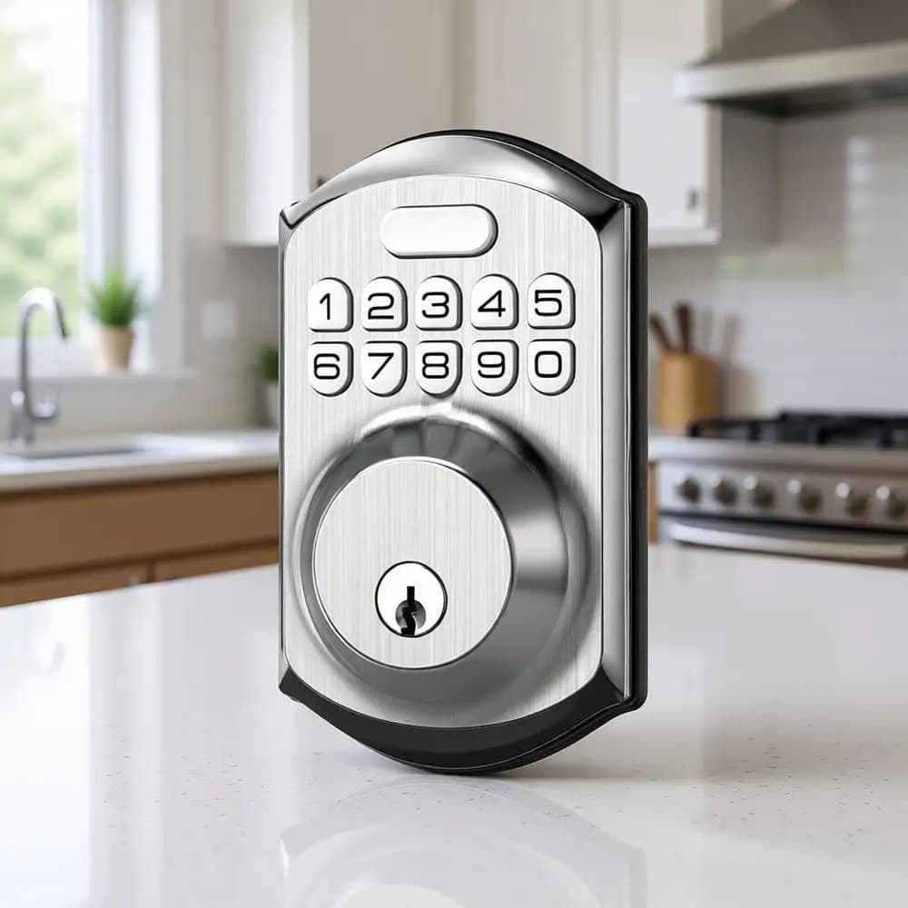 Serratura per porta con ingresso senza chiave con tastiera - Serratura intelligente - Porta d'ingresso - 2 chiavi - Chiusura automatica - Installazione facile - Nichel satinato