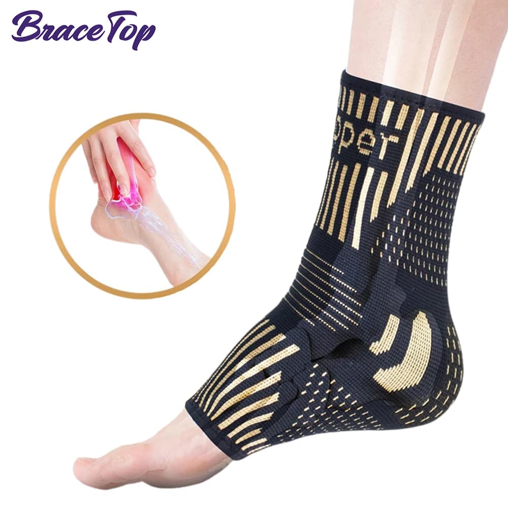 BraceTop 1 PC Tutore per caviglia in rame Supporto per manica di compressione infundata per fascite plantare, sollievo dal dolore distorsione, tendine di Achille