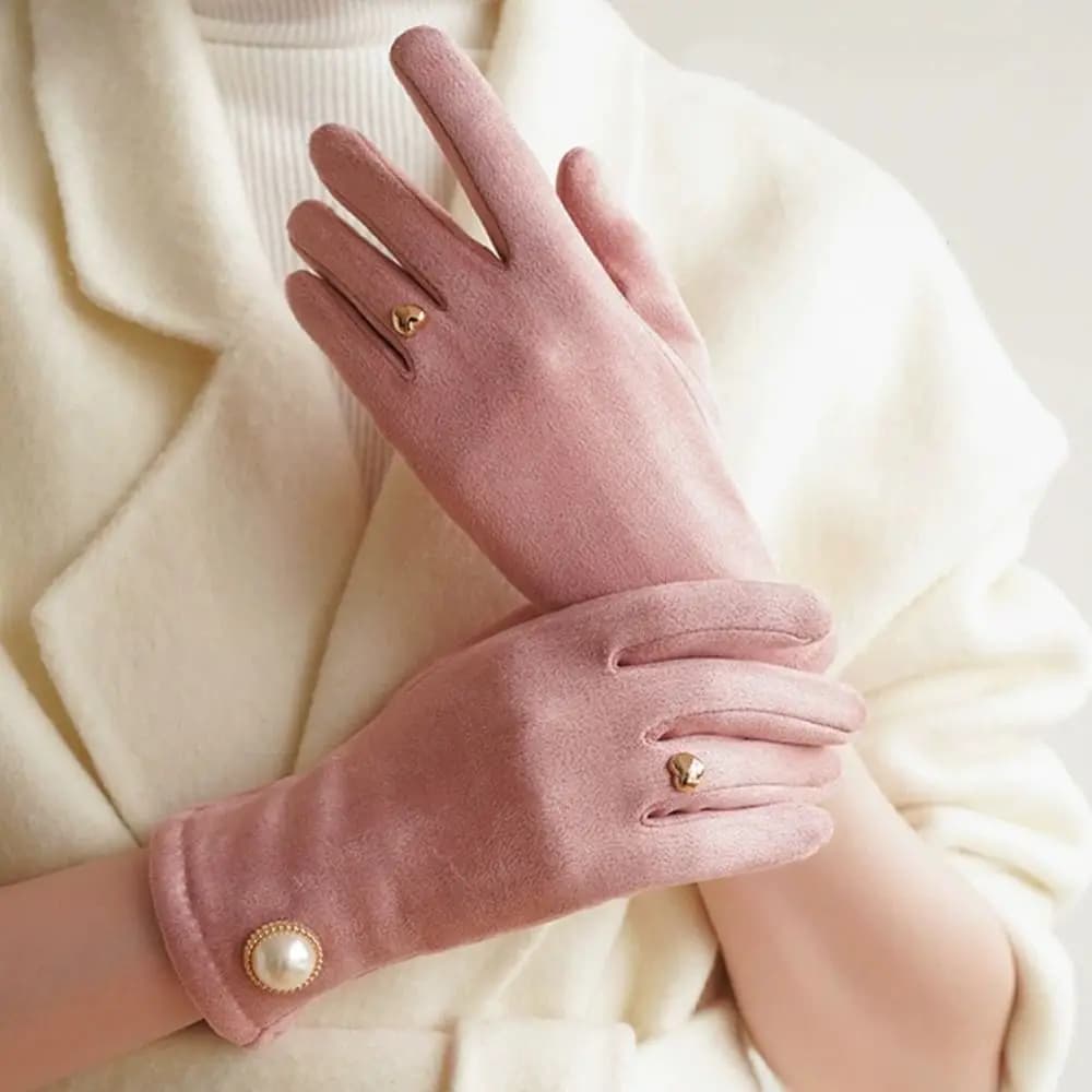 Guanti da ciclismo invernali in velluto tutto-fiammifero Guanti da donna morbidi perlati Touch screen Guanti stile coreano Autunno