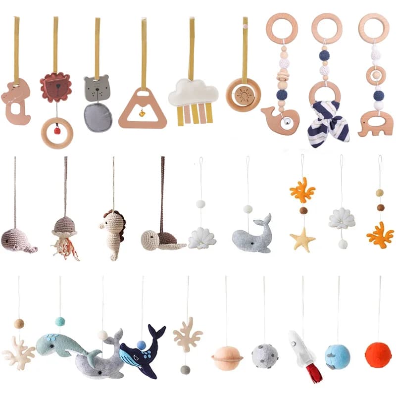 Bambino in legno palestra ciondolo giocattolo feltro morbido musica sonaglio cotone uncinetto Mobile culla massaggiagengive ciondolo per attività infantile palestra giocattoli regalo