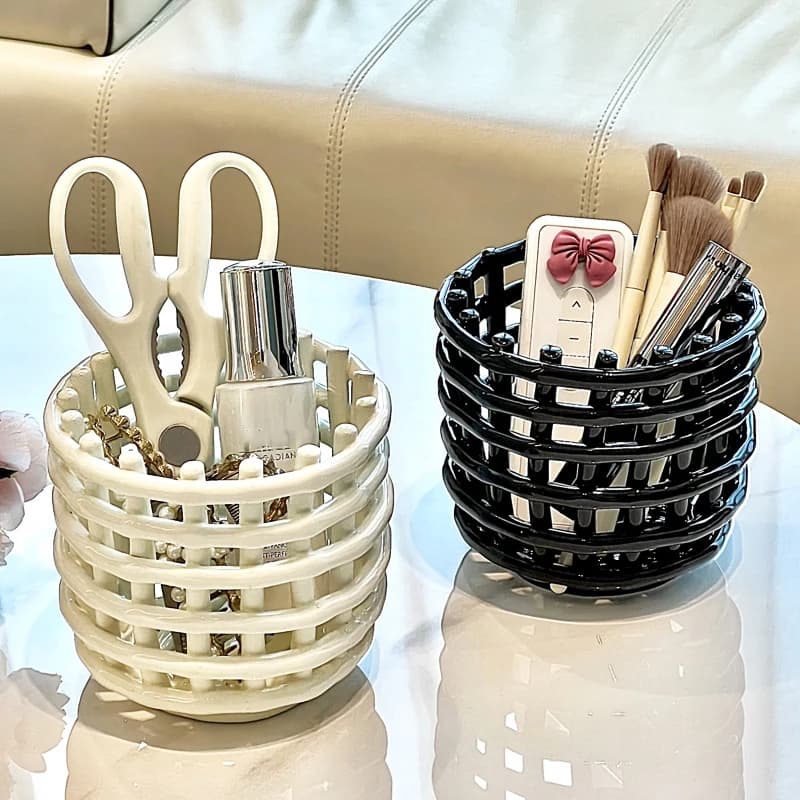 Contenitore Decorativo per Pennelli da Trucco, Cestino Porta Pennelli da Trucco per Casa, Organizer da Scrivania per Penne, Scolapiatti per Bacchette e Cucchiai da Cucina