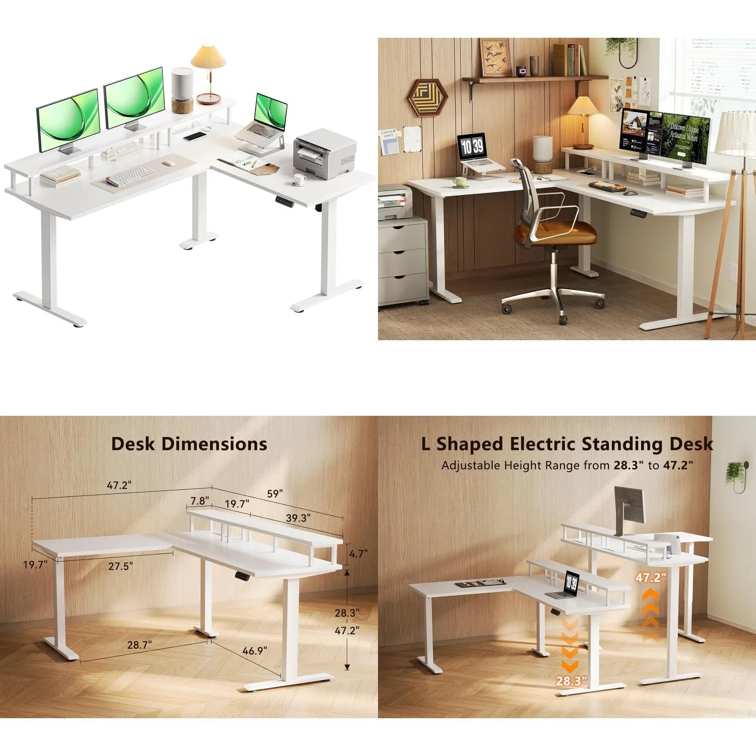 Scrivania Elettrica Regolabile a L da 150 cm con Supporto Monitor e Prese di Corrente per Ufficio Domestico, Personalizzabile