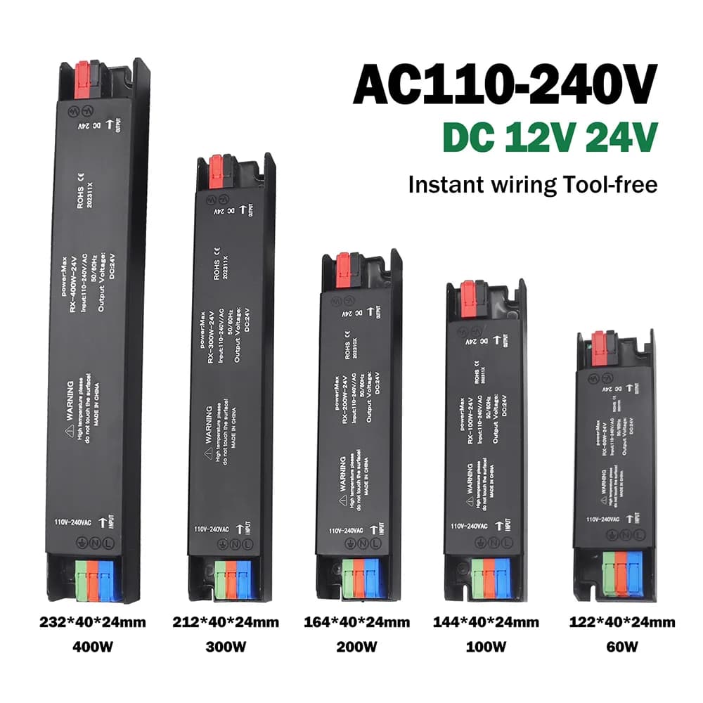 Trasformatori di illuminazione ultra sottili 110V 220V a 12V 24V 60W 100W 200W 300W 400W per driver adattatore di alimentazione per strisce LED CCTV
