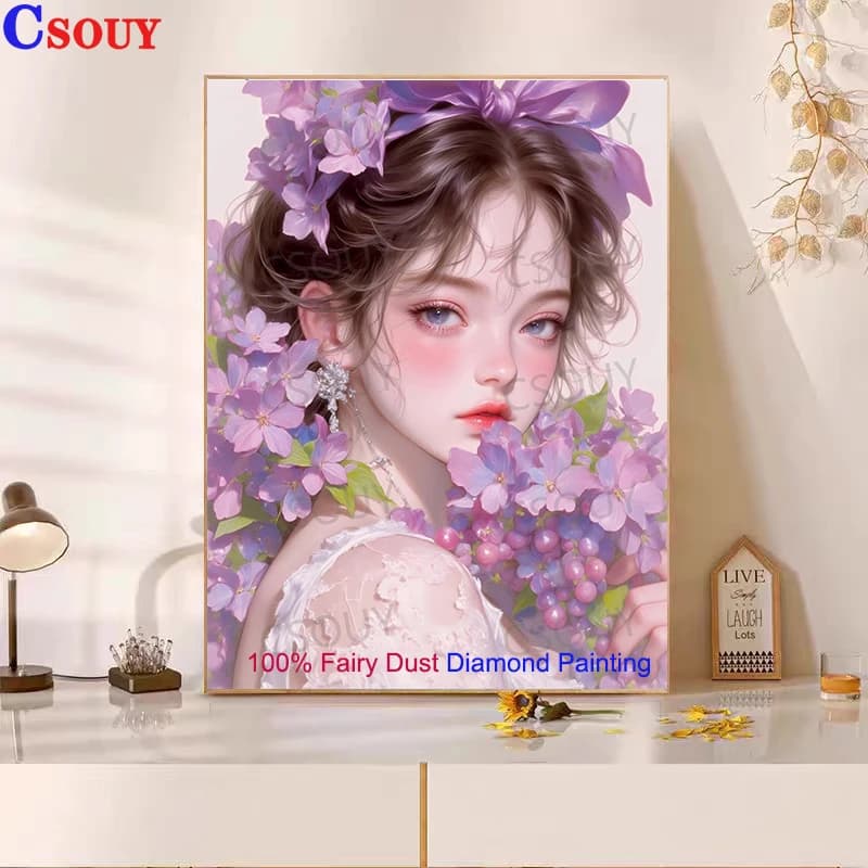 100% Fairy Dust Diy Diamond Painting Cross Stitch Purple girl Kits AB FD Embroidery Square Mosaic Home Decor Needlework Crystal
