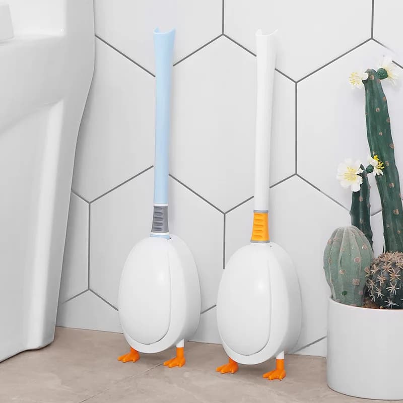 Simpatico scopino per WC con anatra da immersione, spazzola in silicone, senza punzonatura, per la pulizia della toilette, per appendere alla parete, accessori per il bagno