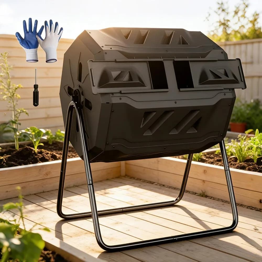 Composter da Esterno a Doppia Camera da 165 Litri - Inclusi Guanti da Giardinaggio Pearson, Senza BPA, Personalizzabile