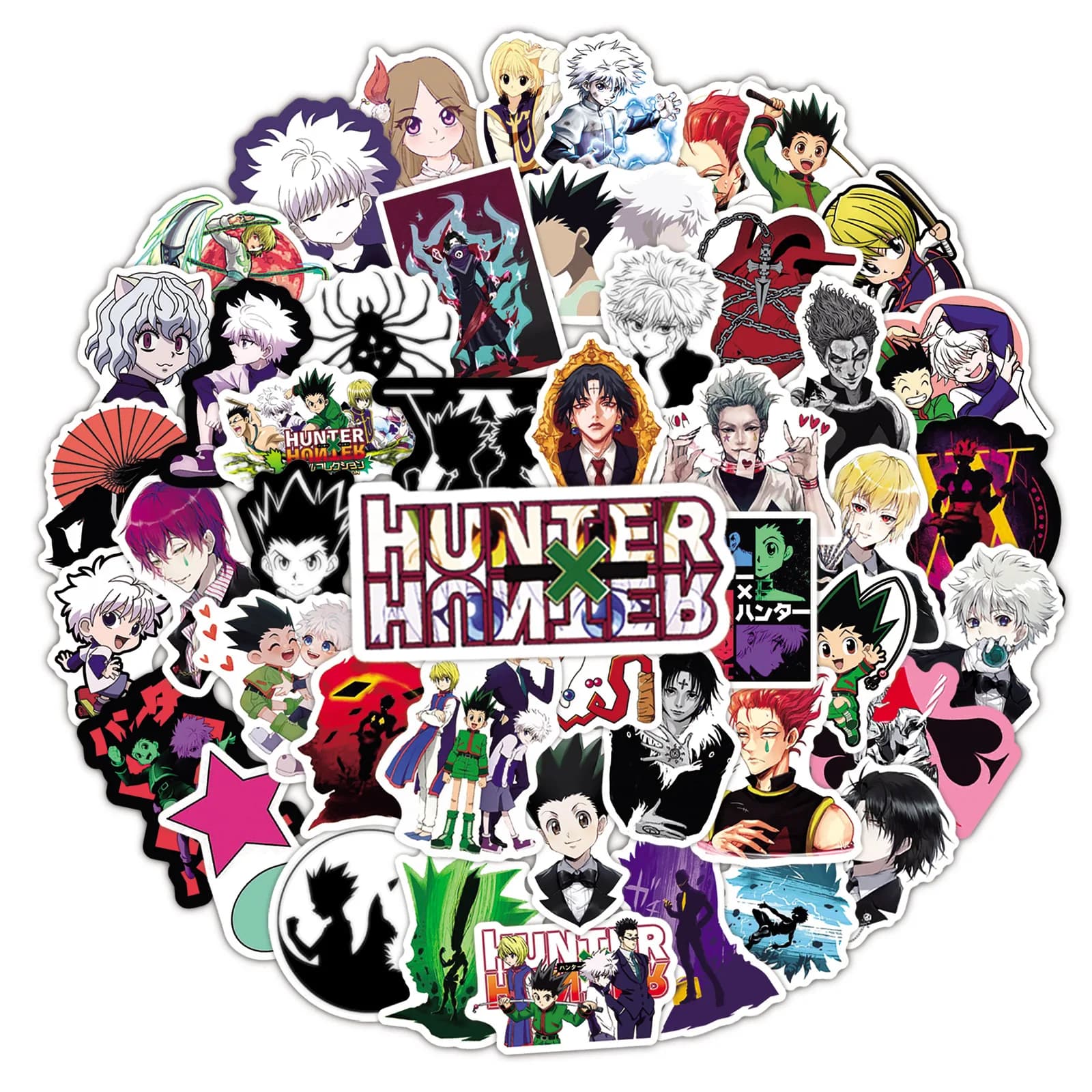 50 Pezzi Adesivi Anime Hunter x Hunter, Sticker Anime per Moto, Bagagli, Laptop, Biciclette, Skateboard
